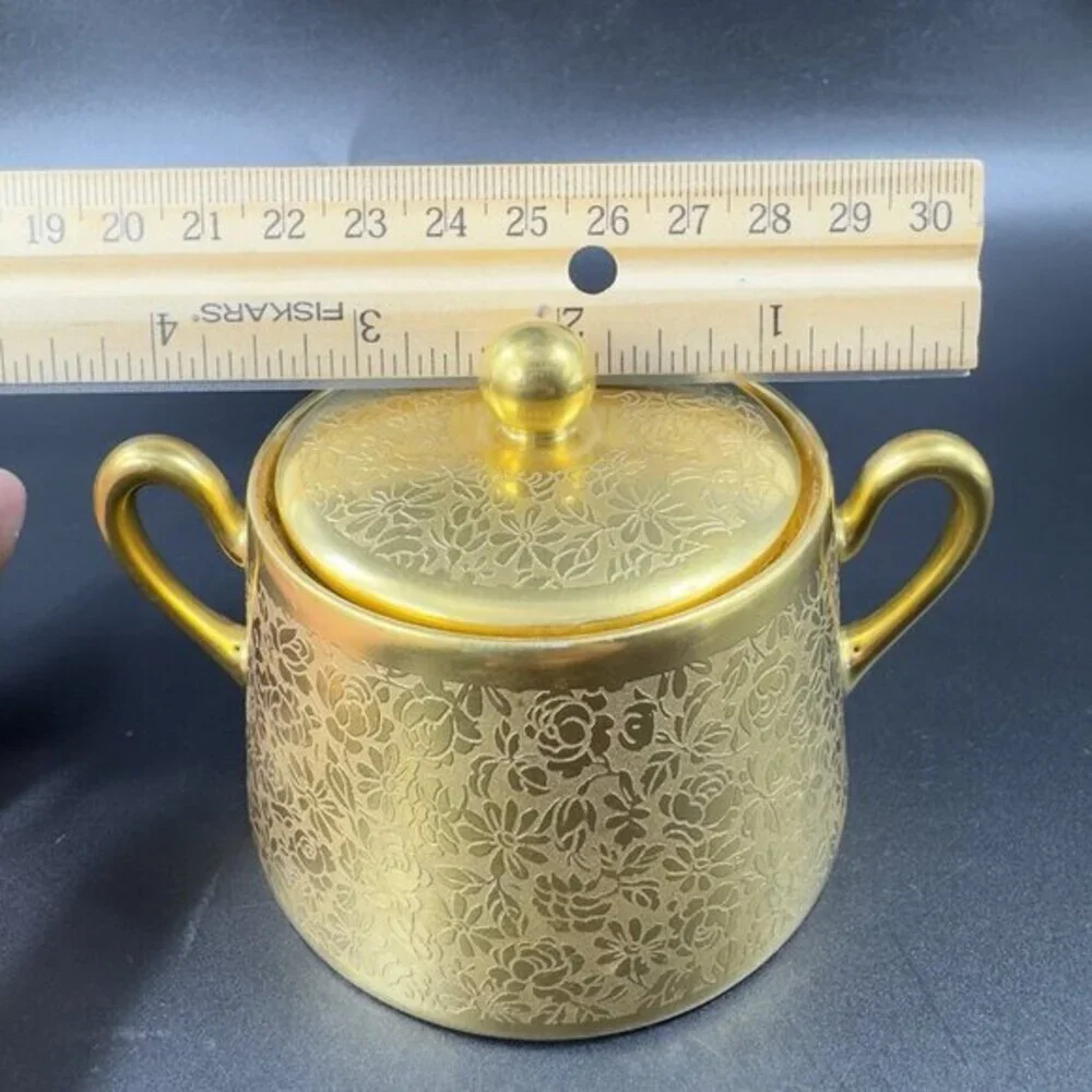 Vintage Pickard RS Germany Gold Encrusted Floral Sugar Bowl Lid W‎ Handles VTG